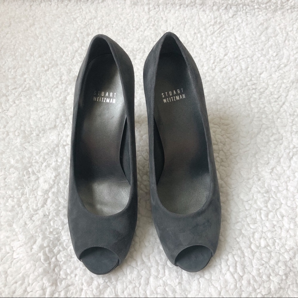 Stuart Weitzman Grey Suede Open Toe Block Heel - image 2